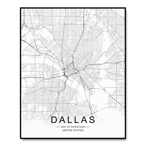 Dallas Map, Office Map Art, Map of Downtown, Dallas Wall Art, Street Map, Dallas Road Art, Home Wall Decor, Black and White Print, No Frame (8X10 INCH)
