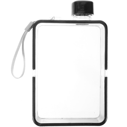 Toddmomy Kettle Flat Water Bottle Flat Water Bottle Clear Reusable Slim Flat Water Bottle Portable Travel Mug A5 Water Flask for Sports Camping Gym Fitness Outdoor Black Sticker