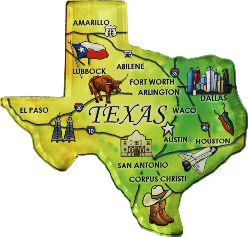 Texas - Acrylic State Map Refrigerator Magnet