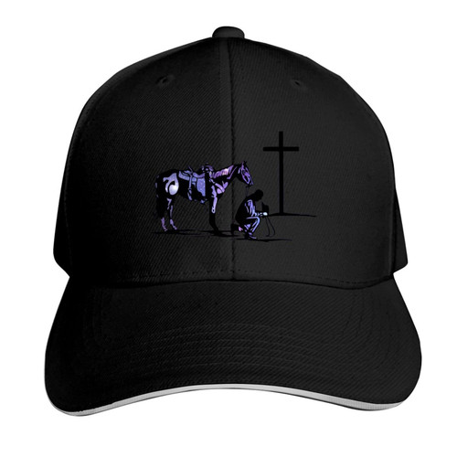 Cowboy Horse Prayer Cross Unisex Adjustable Baseball Casquette Hats Sandwich Cap Black
