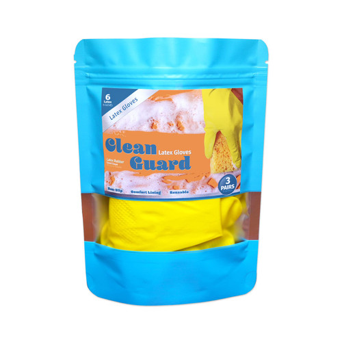 Clean Guard Natural Rubber Latex Cleaning Gloves, 3 Pairs, Reusable Dishwashing Gloves, Yellow Latex Kitchen Household 3-Pack (Large)