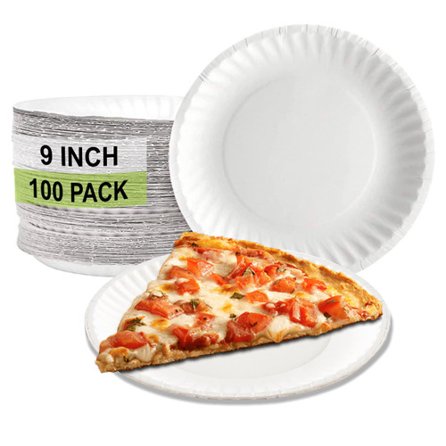 EcoQuality Disposable White 9-Inch Paper Plates Uncoated Large, Everyday Disposable White Paper Plates 9" Paper Plate Bulk Pizza Party Plates (9 Inch - 100 Count)