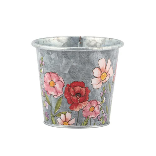 The Bridge Collection Floral Galvanized Metal Planter/Pot Cover