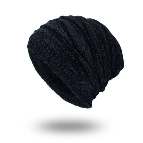 Winter Beanie Cap Women Men Warm Baggy Weave Crochet Winter Wool Knit Ski Caps Hat B-Black