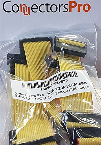 PC Accessories - Connectors Pro 20P 1.27mm 0.5 Pitch Yellow Flat Ribbon Cable with 2.54mm FC 20 Pins 2x10 Female to Female Connector (20P-12cm-5PK)