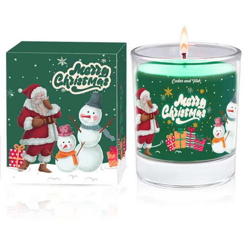 Christmas-Green Scented Candle, Glass Jar Soy Wax Cedar Candles, Aromatherapy Candle Gift for X-mas Thanksgiving and Appreciation
