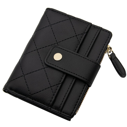 LJCZKA Small Wallet for Women Girls Bifold Zipper Card Holder Wallet Leather Pocket Mini Short Purse with ID Window (Black)