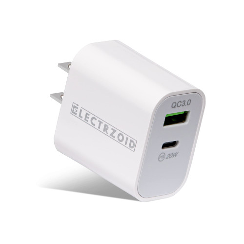 Electrzoid Dual Charging Block - 20W USB-A/USB-C & 2 Dual-Port Type C Wall Charger QC 3.0 Fast Rapid Power Delivery - Compatible with MacBook iPad iPhone Samsung Pixel & More - Quick Charge 3.0 PD Electrzoid Dual Charging Block - 20W USB-A/USB-C & 2 Dual-Port Type C Wall Charger QC 3.0 Fast Rapid Power Delivery - Compatible with MacBook iPad iPhone Samsung Pixel & More - Quick Charge 3.0 PD
