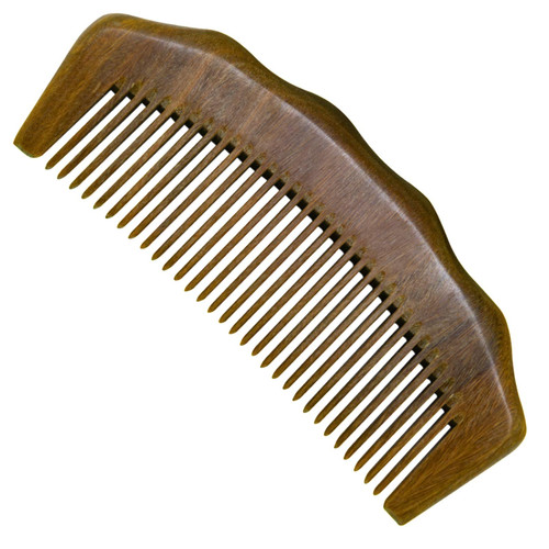 Handmade Natural Sandalwood Hair Comb Anti-Static Hair and Beards Detangling Comb for Women and Men (Small Wave Fine Tooth Comb)