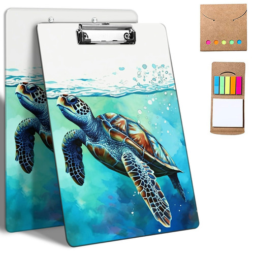 GFRGTFHYT Plastic Clipboards, 9 x 12.5" Clip Boards with Low Profile Clip, Cute Clipboard Clip Board Stardard A4 Letter Size with Notes for Classroom,Office,Students,Women,Cute Sea Turtles