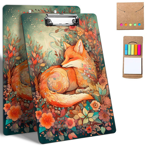 GFRGTFHYT Plastic Clipboards, 9 x 12.5" Clip Boards with Low Profile Clip, Cute Clipboard Clip Board Stardard A4 Letter Size with Notes for Classroom,Office,Students,Women,Cute Fox Flowers