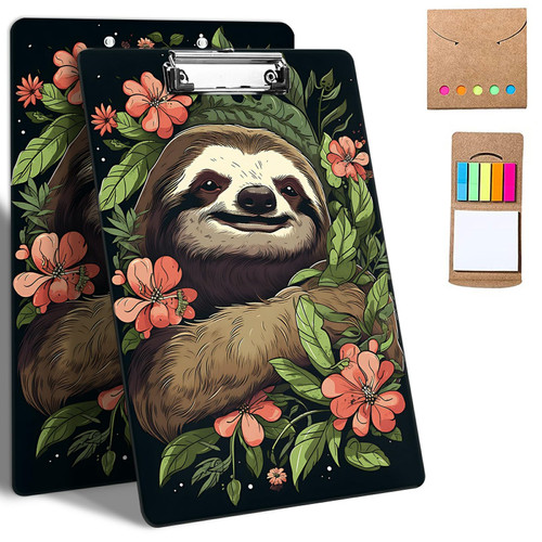 GFRGTFHYT Plastic Clipboards, 9 x 12.5" Clip Boards with Low Profile Clip, Cute Clipboard Clip Board Stardard A4 Letter Size with Notes for Classroom,Office,Students,Women,Kids,Art Cute Sloth