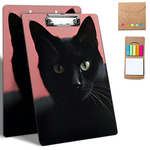 Plastic Clipboards, 9 x 12.5" Clip Boards with Low Profile Clip, Cute Clipboard Clip Board Stardard A4 Letter Size for Classroom,Office,Students,Women,Kids,with Notes,Black Cat Pink