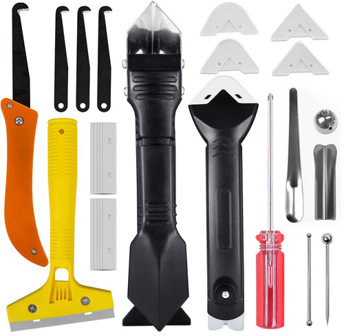 LABOFiC 27Pcs Grout Removal Tool Silicone Caulking Tools-3 in 1 Sealant Finishing Tool, Glass Glue Angle Scraper Grout Hand Saw Scraper Caulking Tools Kit for Bathroom Kitchen Window Sink Tile Joint