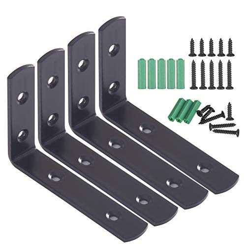 WEBI L Brackets Corner Bracket,90 Degree Steel Corner Brace- 4 Packs, 4" L X 2.5" W,Heavy Duty- Shelf Brackets Right Angle Bracket for Shelf, Wood, Furniture, Shelves,Spray Lacquer