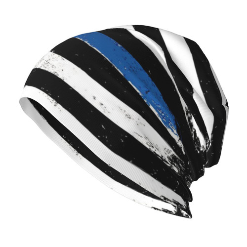 VVGHOPOI Slouchy Beanie for Men/Women Thin Blue Line Flag Police Skull Cap Summer Thin Knit Hat