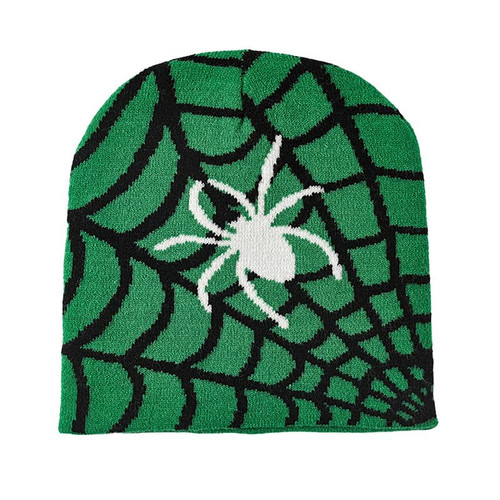 yolrdiw Women Spider Web Beanie Y2k Graphic Knitted Hats Men Warm Winter Skull Cap Green/Black