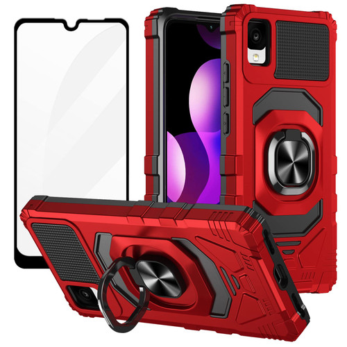 Ailiber for TCL 30Z (T602DL) Phone Case, TCL 30 LE Case with Screen Protector, Ring Kickstand for Magnetic Car Mount, Military Grade, Heavy Duty Shockproof Protective Cover for Alcatel TCL 30 Z-Red
