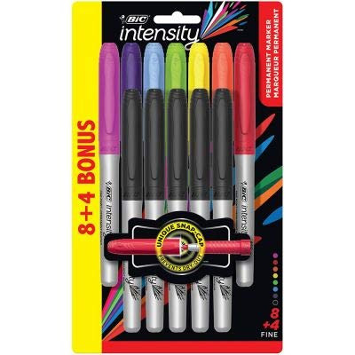 BIC Marking Permanent Markers, Soft Grip, Fine Point, Assorted Colors, 8+4 Pack