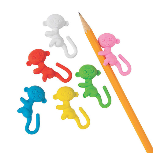 Monkey Pencil Hugger Erasers - Classroom Supplies, Party Favors and Giveaways - Bulk set of 24