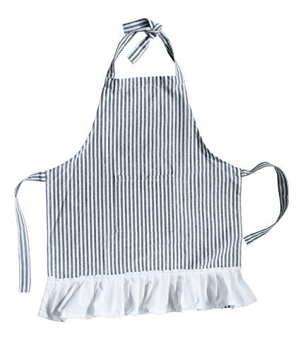 Creative Co-Op Children's Cotton Striped Apron with Pocket and Ruffle Trim, 24" L x 20" W, Black and Cream
