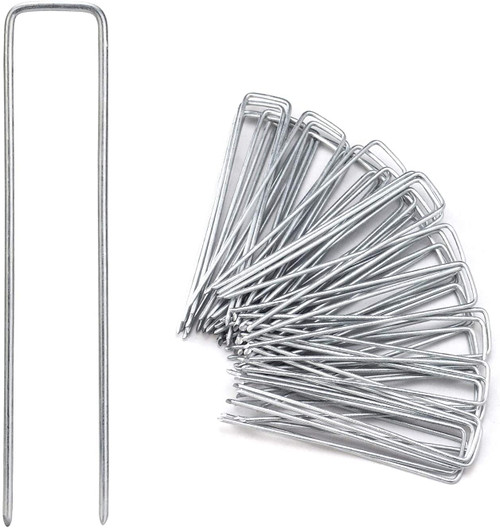 4 Inch ?60Pces Garden Stakes Galvanized Landscape Staples,U-Type Turf Staples for Artificial Grass, Rust Proof Sod Pins Stakes for Securing Fences Weed Barrier, Outdoor Wires Cords Tents Tarps