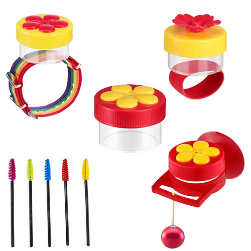 4PCS Handheld Hummingbird Feeders Set Adjustable Wrist Hummingbird Hand Feeders Sucker Humming Bird Feeder and Finger Hummingbird Feeder with 5 PCS Cleaning Brushes