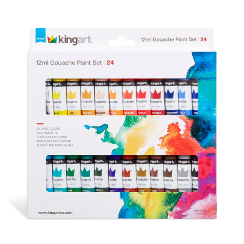KINGART Studio Gouache Paint Set of 24 Unique Colors, 12ml (4oz) Each