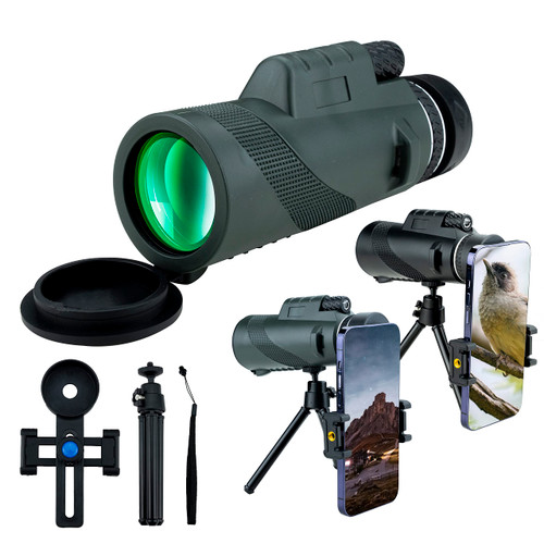 AIZOEVCN 80x100 Monocular Telescope for Adults Kids High Powered Zoom Monoculars for Smartphone Adapter with Tripod, BAK4 Prism & FMC Lens, Hunting Wildlife Bird Watching Travel Camping Hiking (Green)