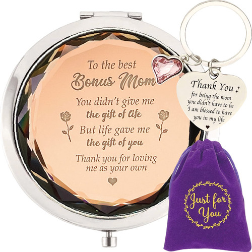Gifts for Stepmom, Bonus Mom Pocket Mirror, Bonus Mom Keychain, Best Bonus Mom, Bonus Mom of Bride, Bonus Mom Compact Mirror, Gifts for Bonus Mom Birthday Christmas Thanksgiving Mother Day