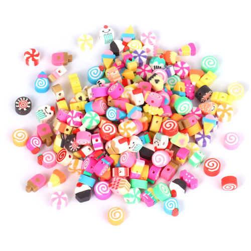 200PCS Colorful Candy Polymer Clay Beads 10mm Mixed Candy Ice Cream Spacer Beads Handmade Polymer Clay Beads Kit Bulk for Jewelry Making DIY Bracelet Necklace
