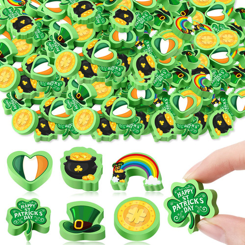 St. Patrick's Day Mini Erasers, St. Patrick's Day Erasers for Kids Shamrock Erasers Rubber Rainbow Erasers Bulk for Kids Teachers Schools Prize Supplies, St. Patrick's Day Party Favors (60 Pcs)