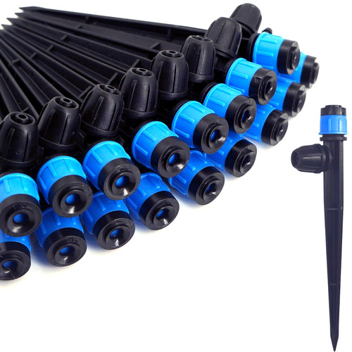 ZHZHLED 50Pcs Drip Irrigation Emitters with Lock, Adjustable 360 Degree Water Flow Irrigation Drippers for 1/4" Drip Irrigation Tubing, Micro Spray Drip System Parts for Garden Irrigation System