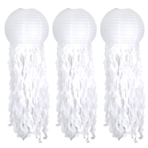 Jellyfish Paper Lantern Hanging Decoration, UNIIDECO Jelly Fish Mermaid Decor for Party, Under The Sea Mermaid Birthday Party Supplies, Ocean Theme Classroom Decorations (White)