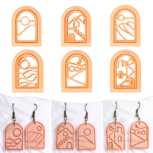 Puocaon Boho Landscapes Clay Cutters - 6 Shapes Morocco Arch Polymer Clay Earring Cutters, Boho House Shape Polymer Clay Cutters for Earrings Making, Mountain Landscape Polymer Clay Earring Cutters