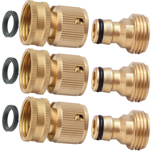 PLG Heavy Duty Brass Garden Hose Quick Connect, 6-Piece Set