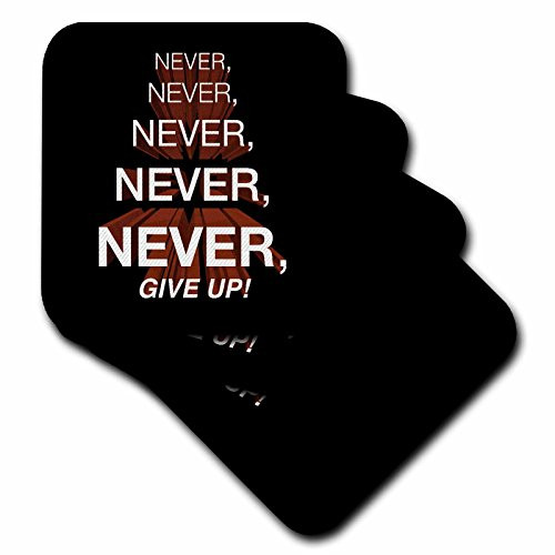 3dRose CST_172015_1 Winston Churchill Motivational Quote. Never, Never, Never, Give Up. Soft Coasters, (Set of 4)