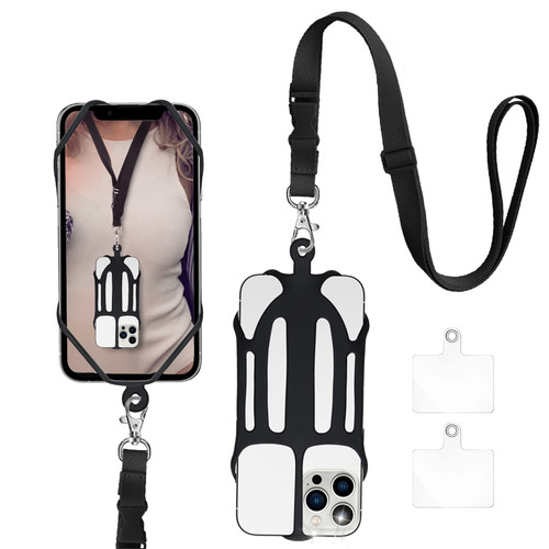Phone Lanyard, Phone Lanyards for Around The Neck, 2 in 1 Phone Strap with Silicone Phone Holder and Patch, Fits iPhone and Most Cell Phones (Black)