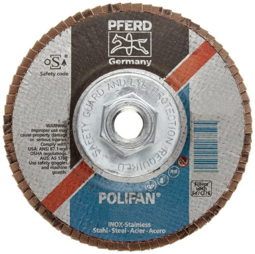 PFERD Polifan SG Abrasive Flap Disc, Type 27, Threaded Hole, Phenolic Resin Backing, Aluminum Oxide, 5" Dia., 120 Grit (Pack of 1)