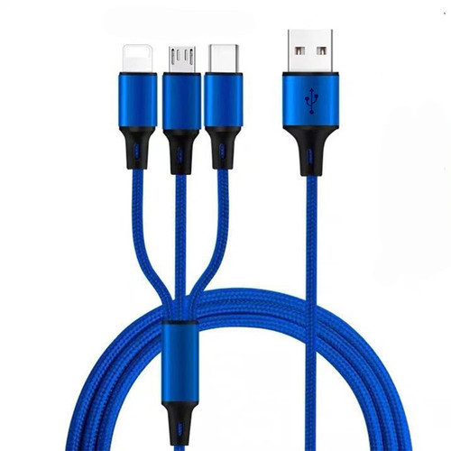 Phone USB Charger Cable, 4ft Multi Charging Cable Nylon Braided Multiple USB Cable Universal 3 in 1 Charging Cord Adapter with Type-C, Micro USB Port Connectors for Cell Phones and More (Blue)