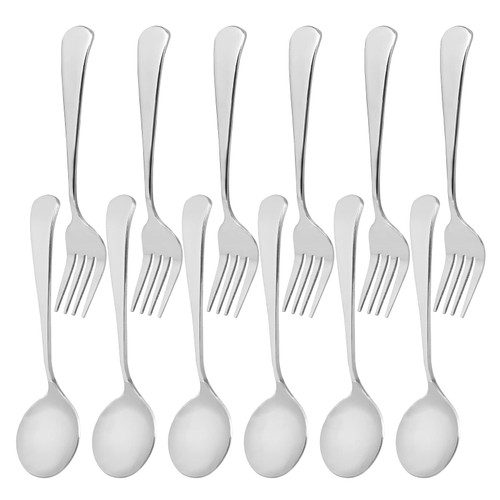 12 Pcs Forks and Spoons Silverware Set,Stainless Steel Fork and Spoon Set Food Grade Flatware Cutlery Set for Home,Kitchen and Restaurant,6 Dinner Fork and 6 Dinner Spoons(6.3 inch)