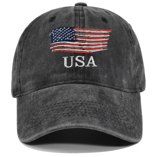 SDEOH American Flag Baseball Cap for Men Women Embroidered USA Flag Hat Adjustable Patriotic Hat Black