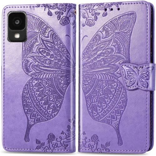DAMONDY for TCL 30Z T602DL Flip Case,TCL 30Z Case,Butterfly Embossed Flowers PU Leather Magnetic Flip Cover Stand Card Holders Hand Strap Wallet Purse Case for TCL 30Z T602DL -Light Purple