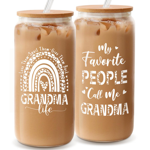 Grandma Gifts, Grandma Birthday Gifts, Gifts for Grandma from Granddaughter, Grandson, Grandkids, Grandchildren, Grandmother Gift Ideas, New Grandma Gifts First Time - 18Oz Can Glass