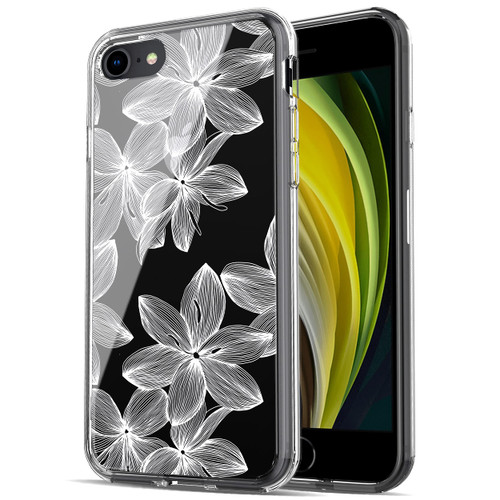 RANZ Compatible with iPhone SE (2022) Case, Anti-Scratch Shockproof Clear Protective Cover Case for iPhone SE (2022) / iPhone SE (2020) / iPhone 8 / iPhone 7 - White Flower