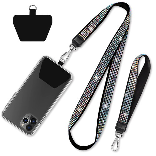 SHANSHUI Phone Lanyard, Universal Nylon Bling Neck Lanyard and Wrist Strap With 2 Patches Cell Phone Charm Lanyard Compatible for iPhone and All Smartphones(Pink)
