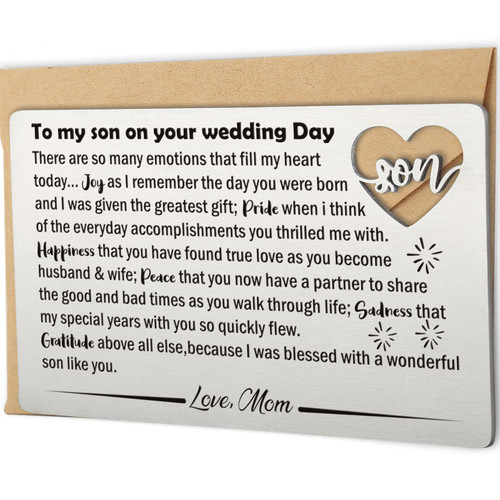 YODOCAMP Son Wedding Gifts from Mom, Engraved Wallet Card Insert for Son on His Wedding Day, Groom On Wedding Day Card Gift Ideas, Son Wallet Card from Mother YODOCAMP Son Wedding Gifts from Mom, Engraved Wallet Card Insert for Son on His Wedding Day, Groom On Wedding Day Card Gift Ideas, Son Wallet Card from Mother
