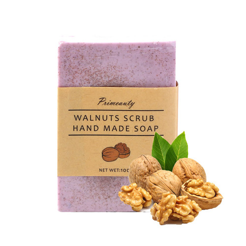 WSIRUYI Walnut Botanical Soap,100G Handmade Walnut Essential Oils Scrub Soap,Face Body Moisturizing Artisanal Soap with Blistering Net,Scented Bath Soap Gift for Men & Women