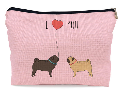 Ayxvt Pug gifts,Pug Gifts for Pug Lovers,Pug Makeup Bag,Cute Dog Couple Decorative Women's Makeup Bag Zipper Pouch Travel Toiletry,Gifts for Pug Lovers Pet Dog Lovers?light pink?