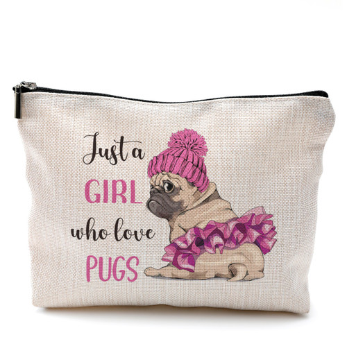 QGFM Dog Gifts for Women,Dog Makeup Bag,Pug Cosmetic Bags With Zipper,Dog Mom Makeup Bag,Birthday Gifts for Dog Lovers,Just A Girl Who Loves Dogs Makeup Bag